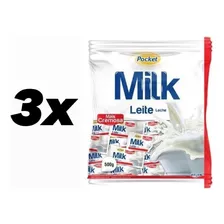 3x Bala Milk De Leite Cremosa Dura Pocket 500g 