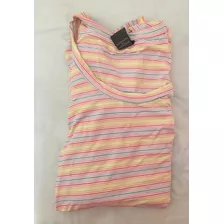 Blusa Regata Estilosa, Listras Coloridas,bordado,46+brinde