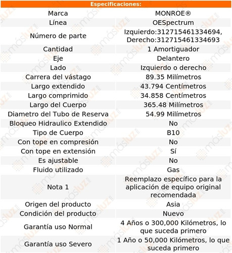 (1) Amortiguador Del Oespectrum Gas Der O Izq Impala 14/19 Foto 2