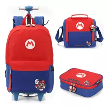 Kit Mochila Rodinhas Lancheira Estojo Original Super Mario