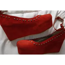 Zapato Sandalia Dama Cuero Plataforma Rojo C/ Tachas 39/40