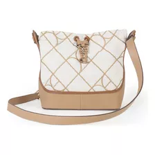 Bolsa Drawstring Cloe Para Mujer Textil Bordado A Rombos Color Marrón Claro