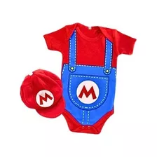 Body Bebe Infantil Mesversario Tematico Mario Bros Com Boina