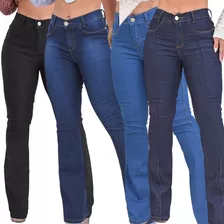 Kit 4 Calça Jeans Feminina Flare Cintura Alta Lycra Atacado