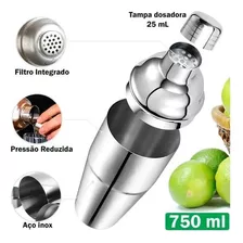 Coqueteleira Inox 500ml Bebida Drink Caipirinha Bar Cor Prateado