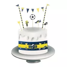 Set Adorno Futbol Azul Y Amarillo Torta Decoracion