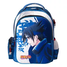 Mochila Naruto Escolar Para Niño Acabado 3d Sasuke Color Azul Oscuro Diseño De La Tela Liso