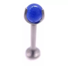 Joia Piercing Bolinha Pedra Natural Àgata Azul Titânio F136.