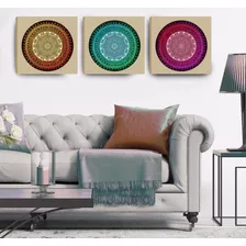 Quadro Decorativo Mandalas Coloridas 40x120 - 3 Peças