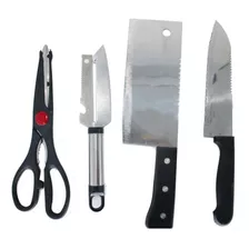 Kit Tesoura E 3 Facas - Jogo De Cozinha Linha Top