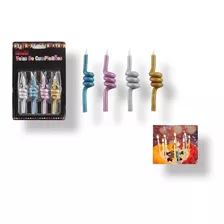 Set 4 Velas De Cumpleaños Espiral Y Glitter Fiestas 