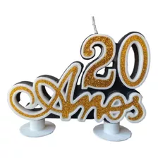 Vela Aniversário 20 Anos Dourado Ouro Luxo Festa