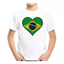 Camiseta Camisa Personalizada Amo O Brasil Coração Hexa