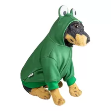 Roupa Pet Cachorro Blusa Moletom Verde Sapo Velcro Capuz