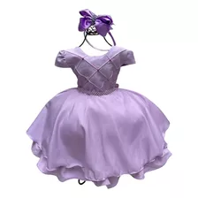 Vestido Infantil Lilas Acomp Tiara De Brinde + Saiote