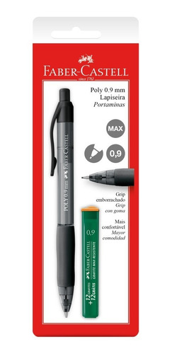 Lapiseira Poly 0.9mm Grip Emborrachado + 12 Grafites Faber