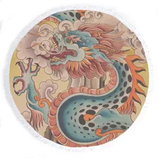 Canga Pareo Redonda Praia Dragão Dragon Oriental Tattoo 