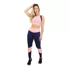 Calça Legging Fitness Cropped Rosê E Azul Marinho Defintion