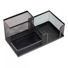 Organizador De Mesa Aramado Triplo Lembre Clips Caneta Preto