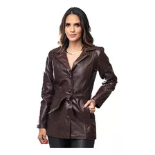 Jaqueta Feminina De Couro Legítimo Casaco Natural Parka