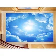 Adesivo De Teto Céu Azul Nuvens Dia Manhã Sol M² Rof05