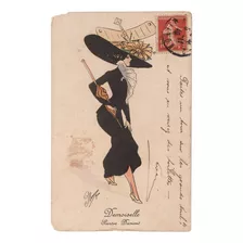 Cartão Postal Com Ilustração Francesa Homenagem A Demoiselle
