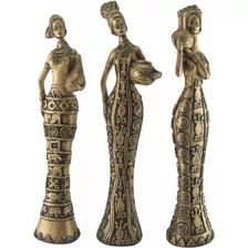 Trio De Estatuetas Africanas Com Jarro - Africa - Decoração