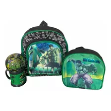 Kit Mochila Escolar Hulk Pequena Com Lancheira Costas