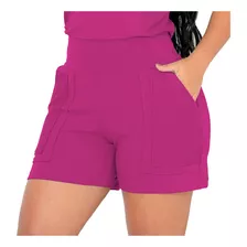 Short Feminino Cintura Alta Meia Coxa Detalhe Bolso