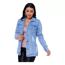 Max Jaqueta Jeans Feminino Longer Rasgado Parka Com Barra