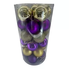 Esferas Navideñas Plásticas 6 Cms C/30 Piezas Oro Morado