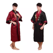 Kimono Roupão Oriental Reversível Dupla Face Estampa De Dragão