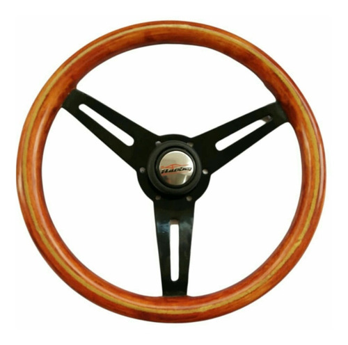 Volante Tipo Nardi Madera Linea Oro Brazos Negros Y Pulsador Foto 3