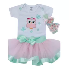 Conjunto Corujinha Fantasia P/ Bebê Menina Saia De Tutu Body