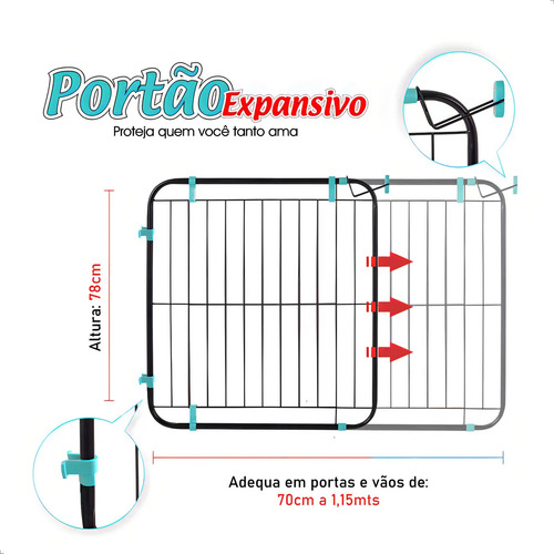 Portão Expansivo Segurança Criança E Pet Aço 70 A 115cm Preto