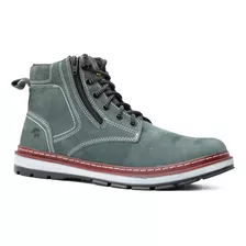 Bota Coturno Masculino Cano Curto Cadarço Zíper 100% Couro