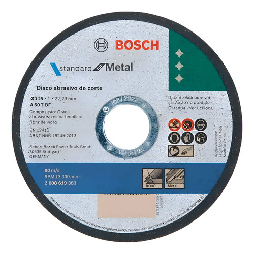 400 Discos Corte Amoladora Metal Inox Bosch 115 X 1 Mm Dgm Gris Negro