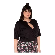 Blusa Preta Com Transpasse Plus Size