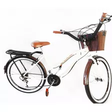 Bicicleta Aro 26 Urbana Retrô Com Cesta De Vime 18v