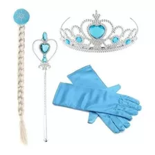 Kit Frozen Elsa Coroa Trança Varinha Luvas