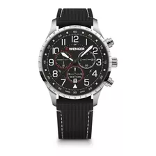 Reloj Suizo Wenger Attitude Chrono 44 Mm Para Hombre Con Bisel Negro, Color Plateado