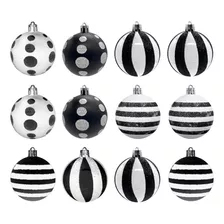 12 Bolas Globos Blancas Negras Navidad Decoración Arbolito