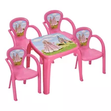 Mesa Infantil Com 4 Cadeiras Decorada Carro Ou Princesa