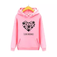 Moletom Canguru Feminino Eu Amo Animais Casaco Estampado