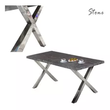 Mesa De Comedor Simil Piedra Gris Con Patas Cromadas