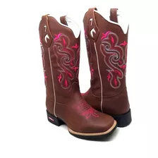 Bota Texana Rosa Cano Longo Luxo Montaria Couro Vaquejada 