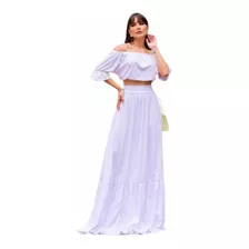 Conjunto Feminino Verão Saia E Cropped Ciganinha Lançamento