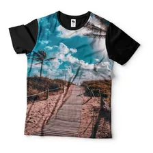 Camisa Camiseta Estampada Paisagem Top Coqueiros Moda