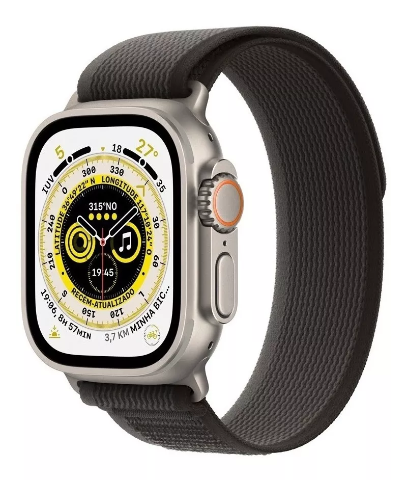 Apple Watch Ultra Gps + Cellular - Caixa De Titânio 49 Mm - Pulseira Loop Trail Preta/cinza - P/m
