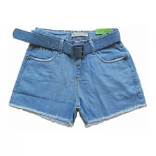 Short Bermuda Cinto Jeans Cintura Alta Feminino Desfiado 